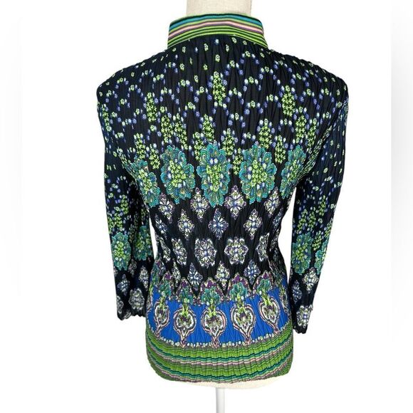 NICOLA Green & Black Multi Vintage Crinkle Scrunchie Blouse - Picture 4 of 5